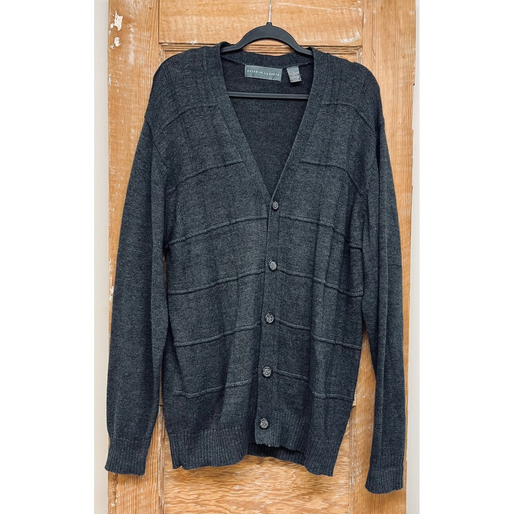 Oscar de la Renta Mens L Cardigan Sweater Grandpa Professor Old Money Academia
